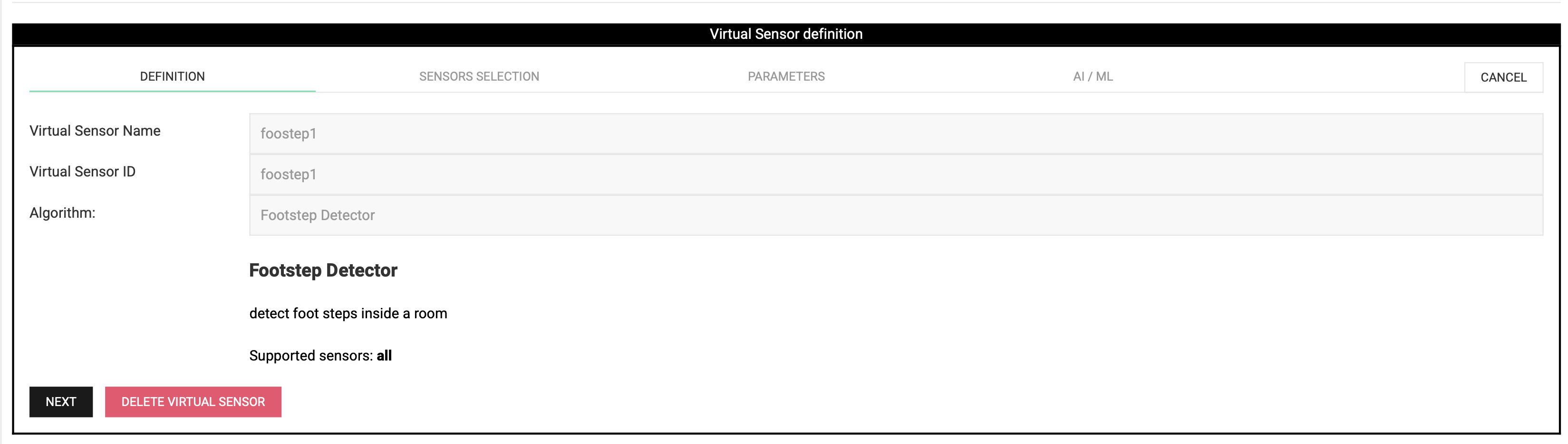 virtual sensor deletion